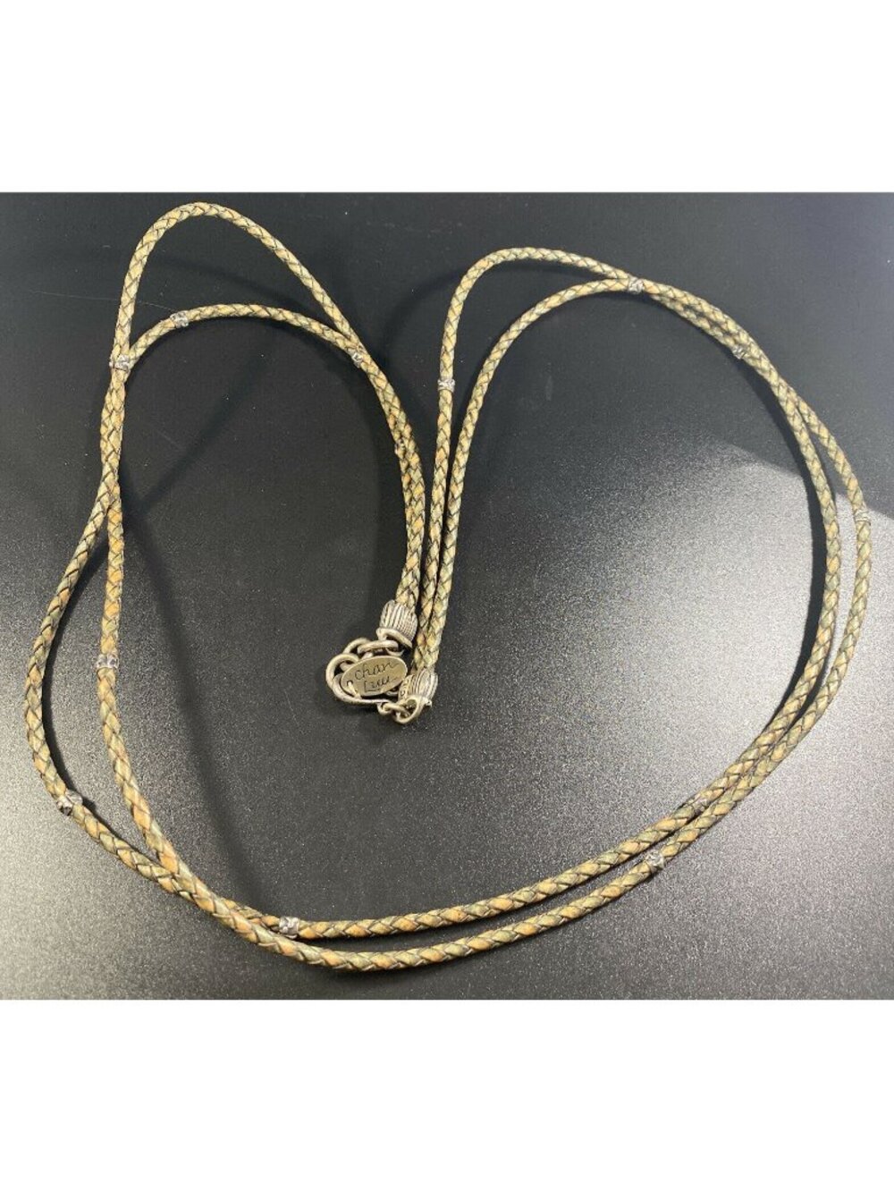 Chan LUU Two Strand Leather Necklace 925 Sterling Nugget Bead Station Signed